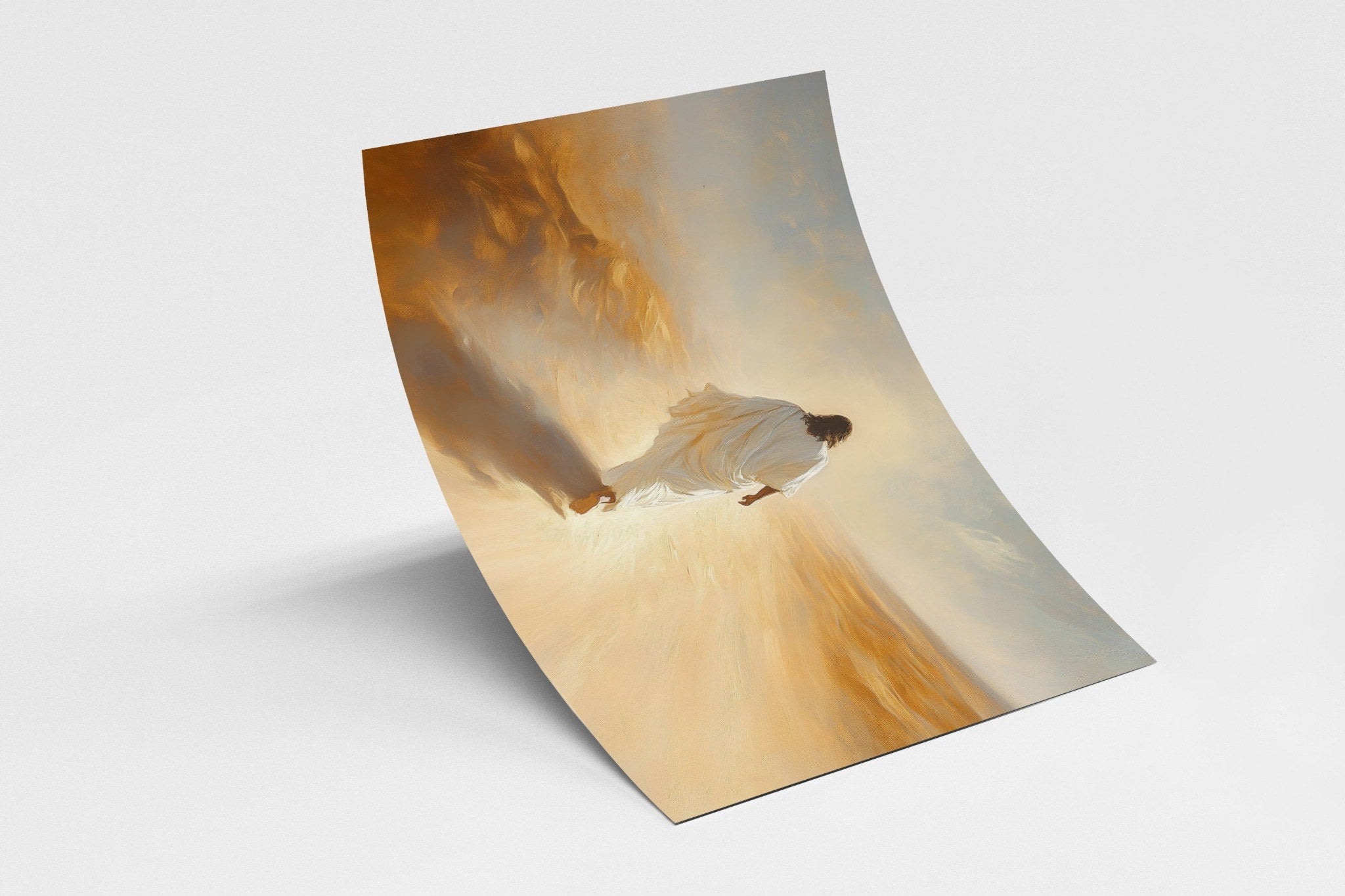 Jesus alone in the desert during forty days of fasting – minimalist Christian art of solitude and strength.