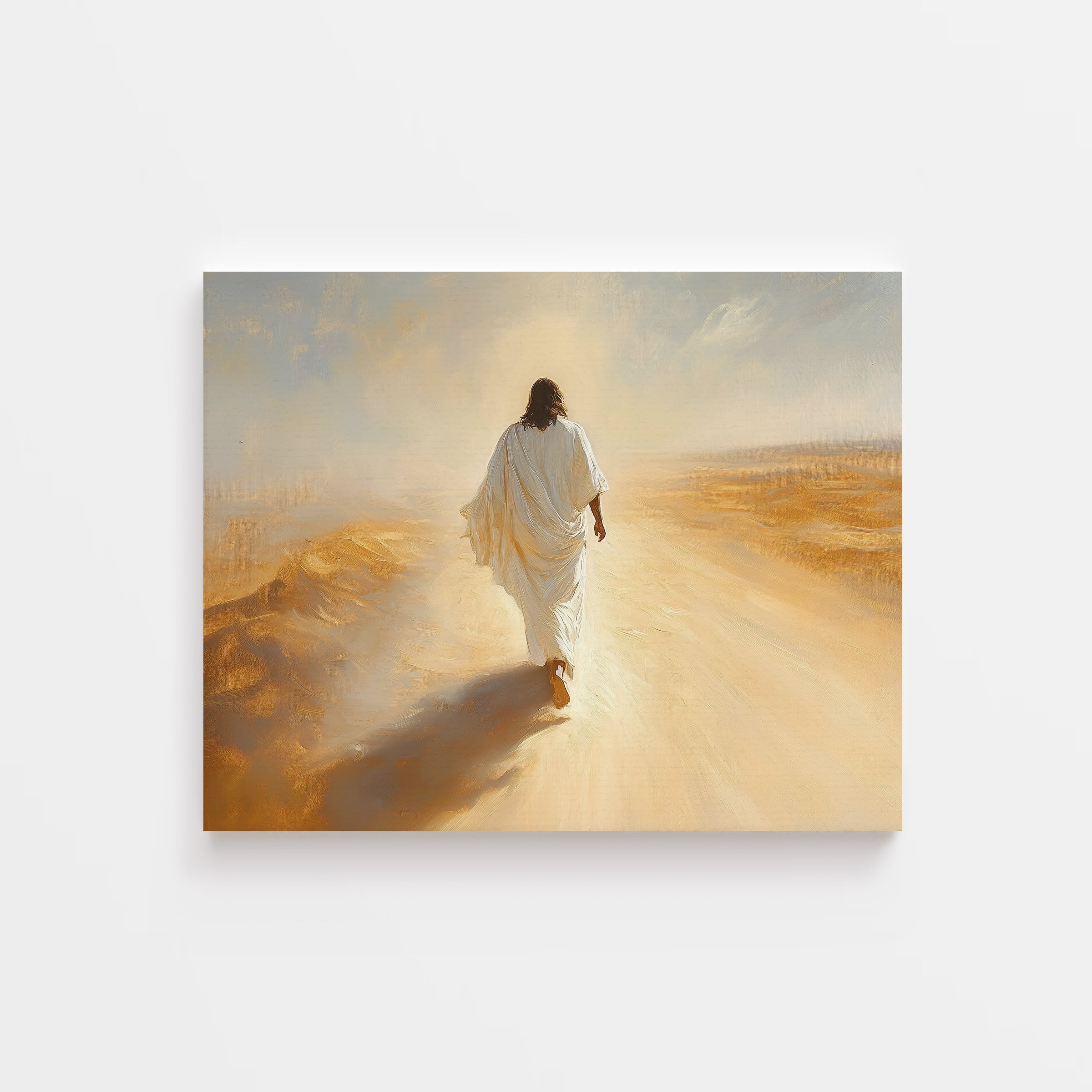 Jesus walking alone in the desert – minimalist Christian wall art representing endurance and faith