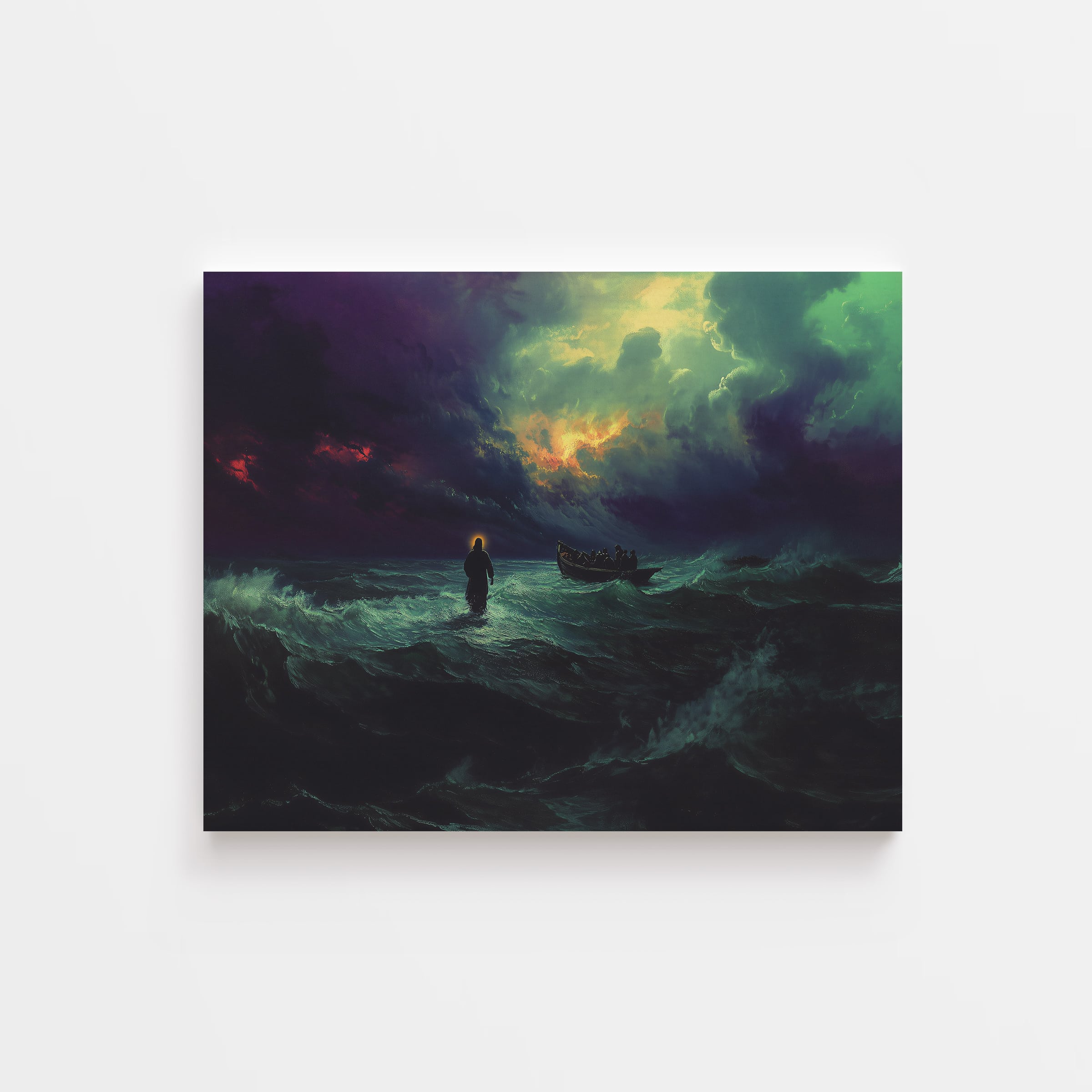 Christian wall art of Jesus walking on water – powerful faith canvas symbolizing divine rescue and trust