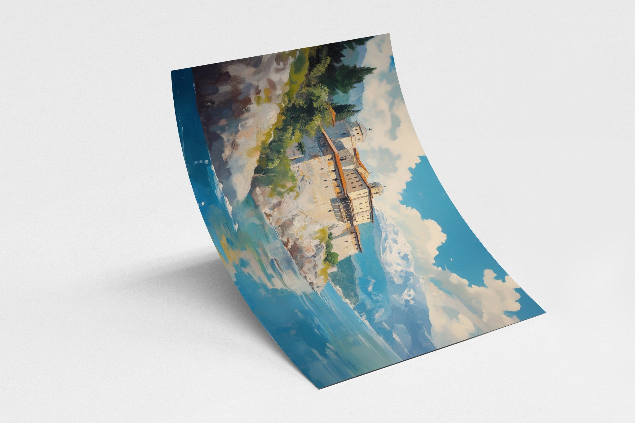 Peaceful Mediterranean monastery landscape inspired by Mount Athos – spiritual Christian art with natural beauty.