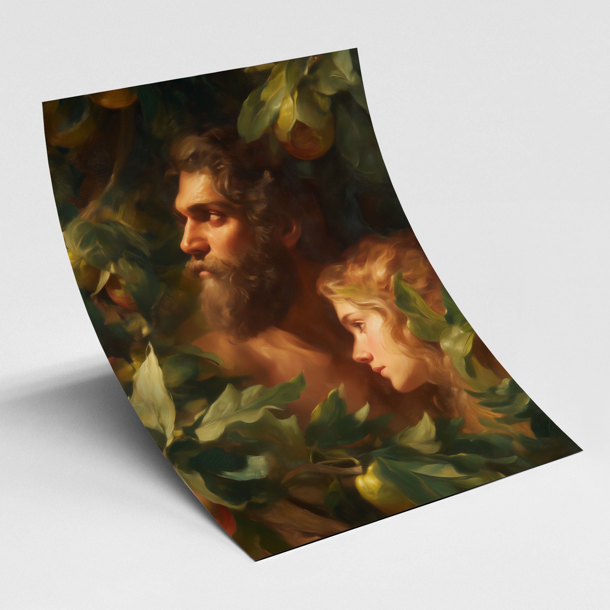 Christian poster of Adam and Eve, fine art biblical print for wall decor by Faith Worldwide.