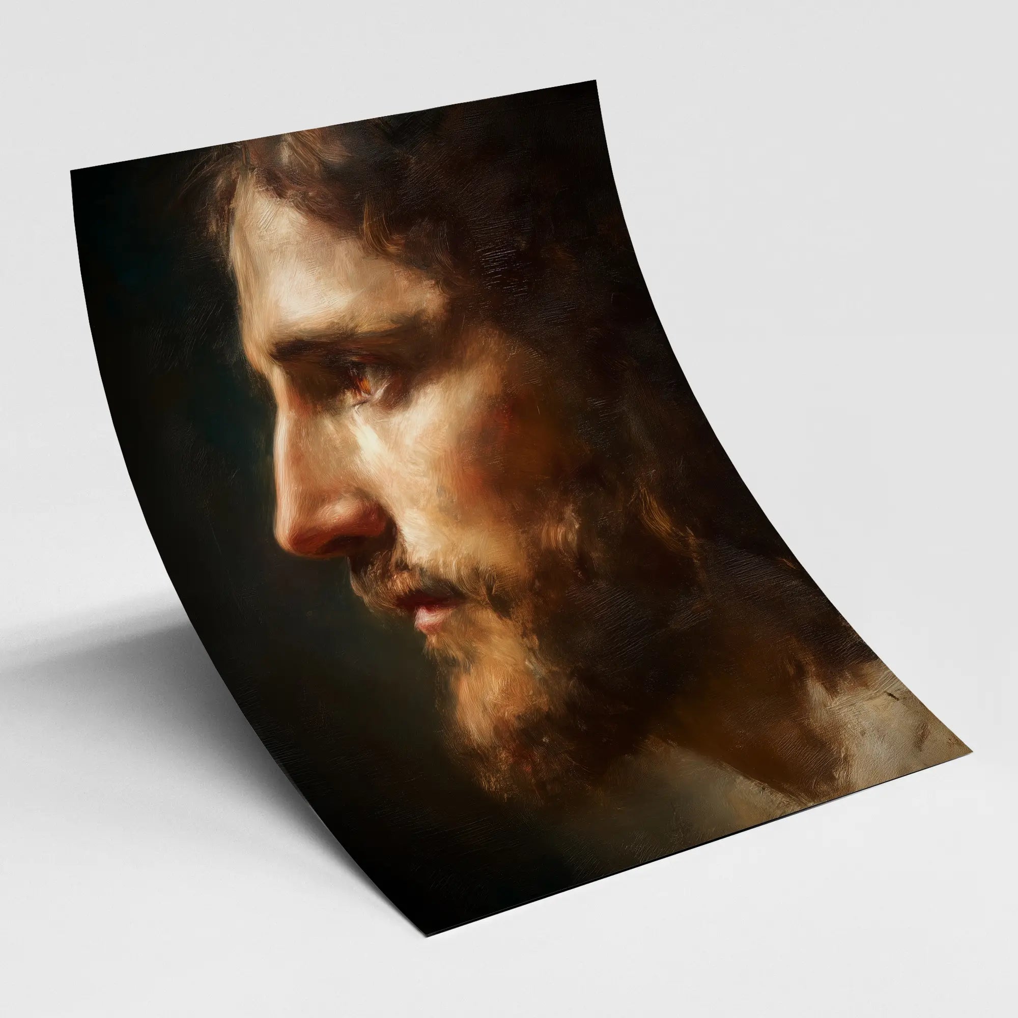 Close-up view of the “Alpha and Omega” canvas edge, revealing detailed brushwork and rich color depth. Fine art oil painting of Jesus Christ by Faith Worldwide, printed on museum-grade canvas.